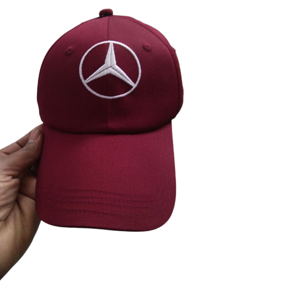 Maroon cap with white mercedes logo